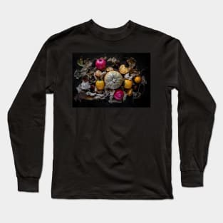 Autumnal background with dried leaves and various fruits Long Sleeve T-Shirt